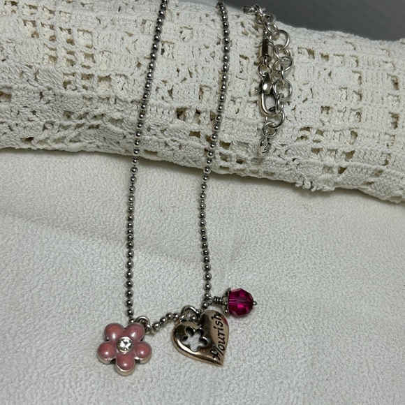 Brighton Flourish Heart Necklace Triple Charm Silver Plated Chrystal 20" - Picture 6 of 10